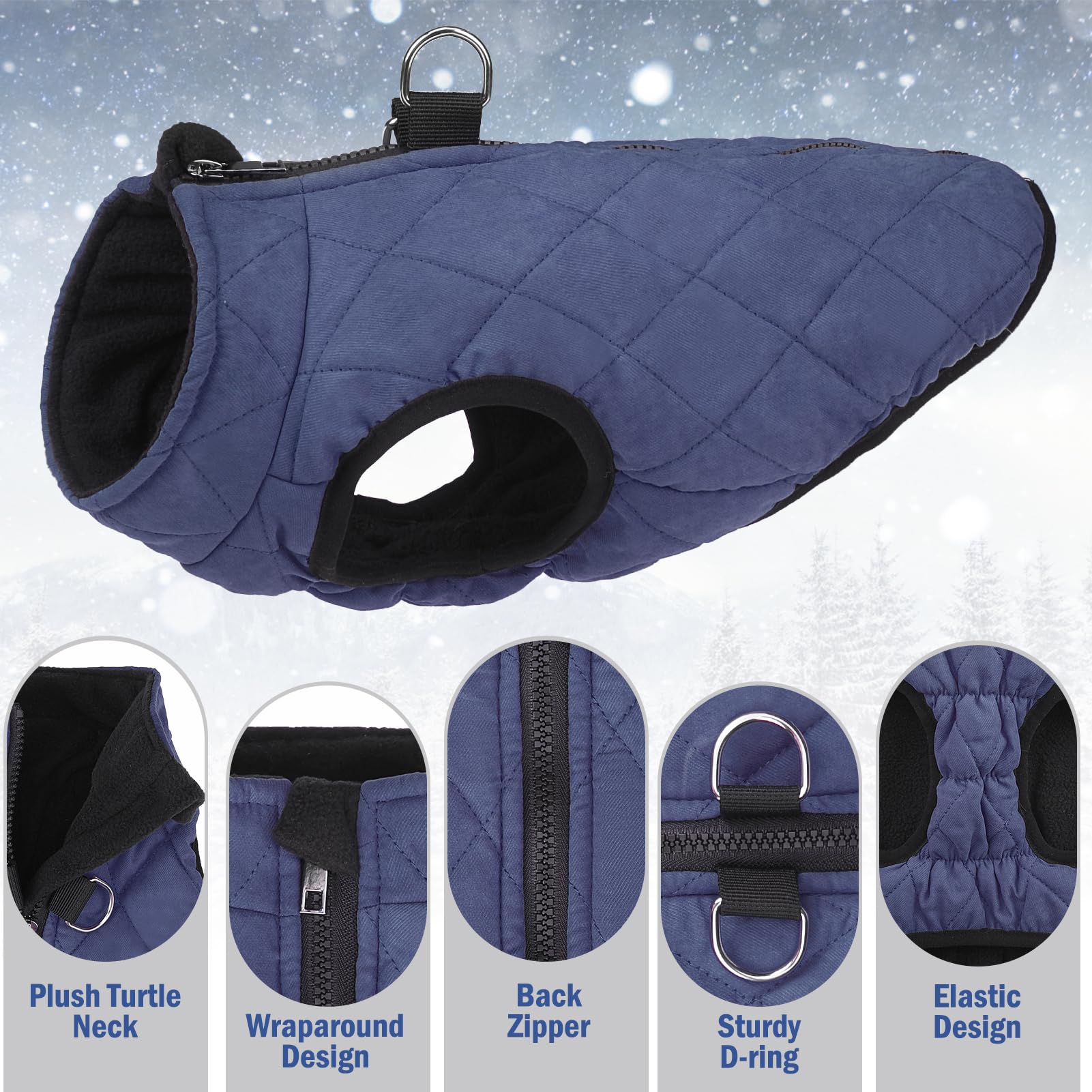 SCENEREAL winter dog vest interior fleece lining provides quick warmth and comfort