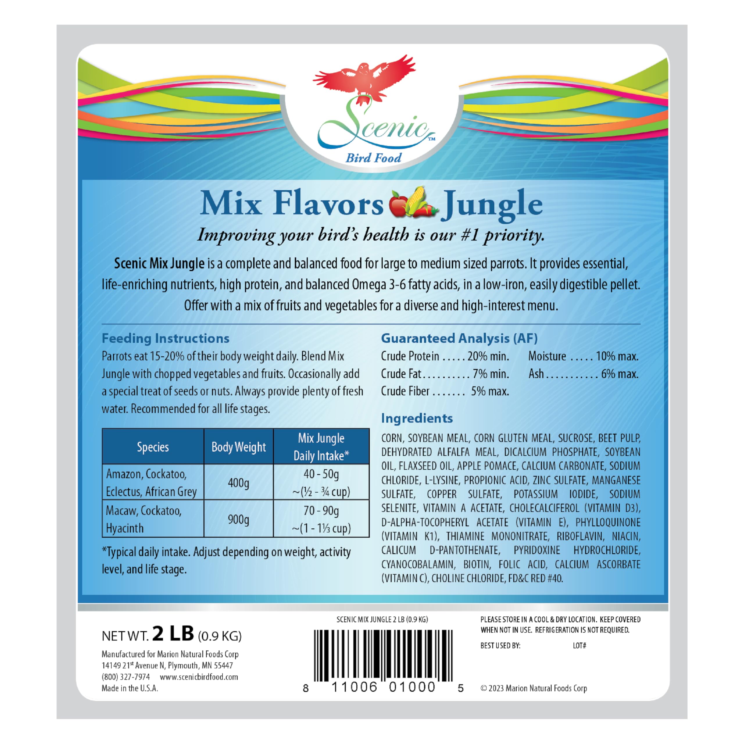 Scenic Mix Jungle 2lb packaging front view signals convenient, mess-reducing feeding.