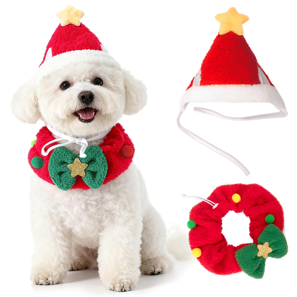 Scheppend dog Christmas outfit with hat and bow for a photo-ready holiday look