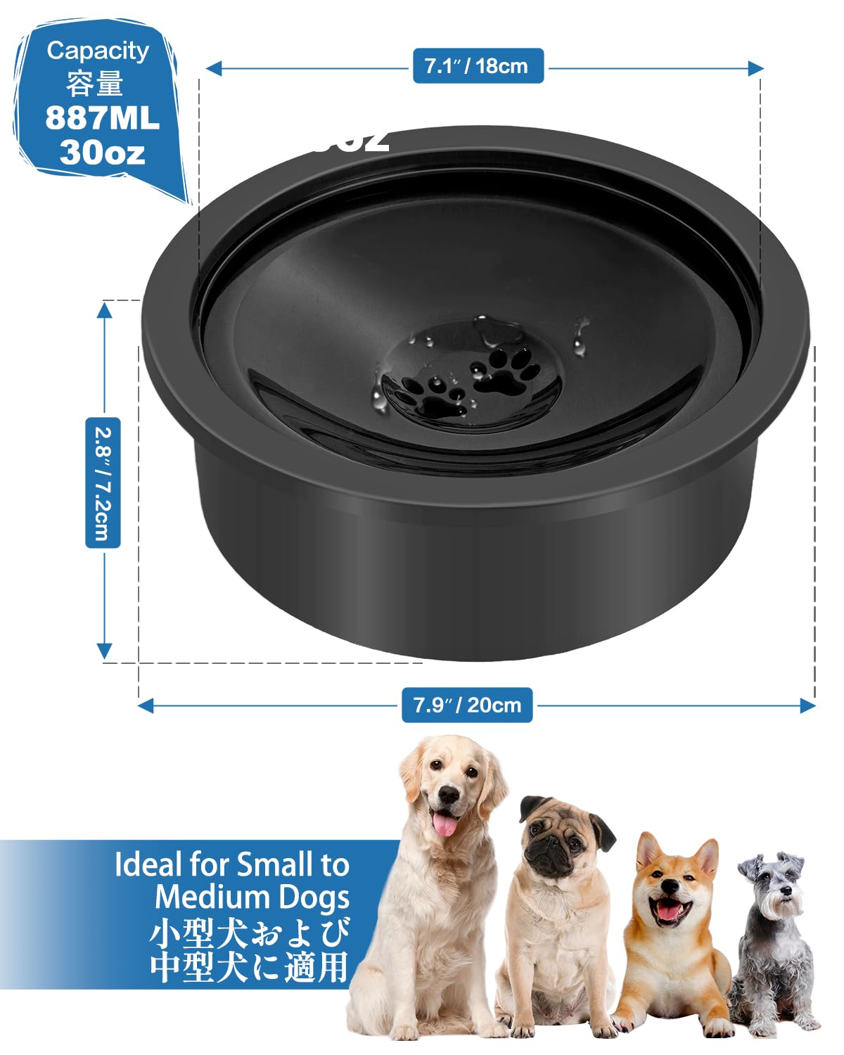 SCHITEC dog bowl demonstrates slow-drinking help during water sessions.