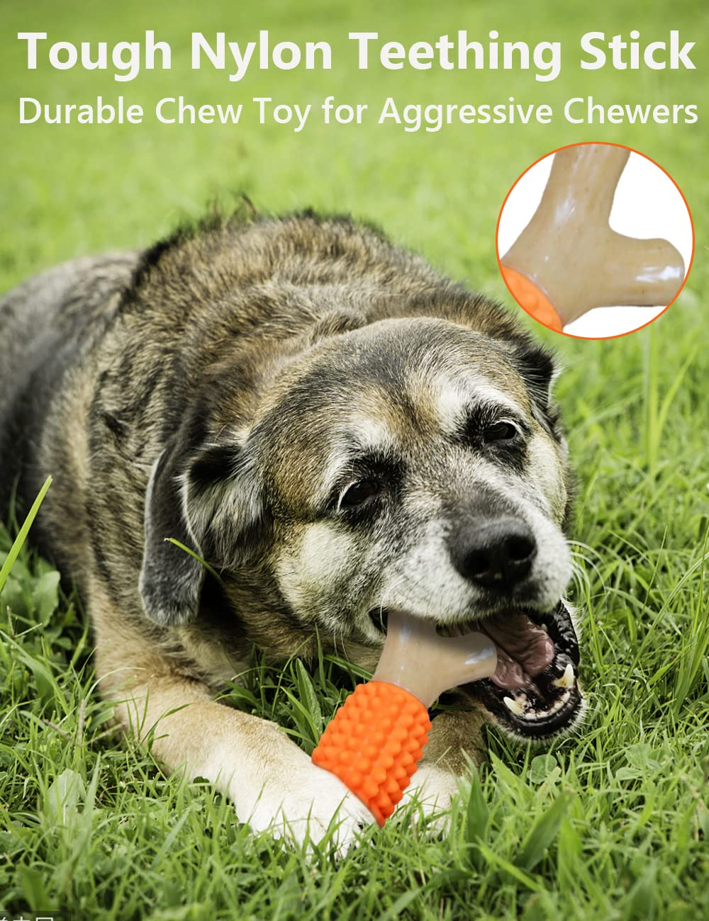 SCHITEC dog chew toy packaging highlights tough, long-lasting design for big and medium breeds.