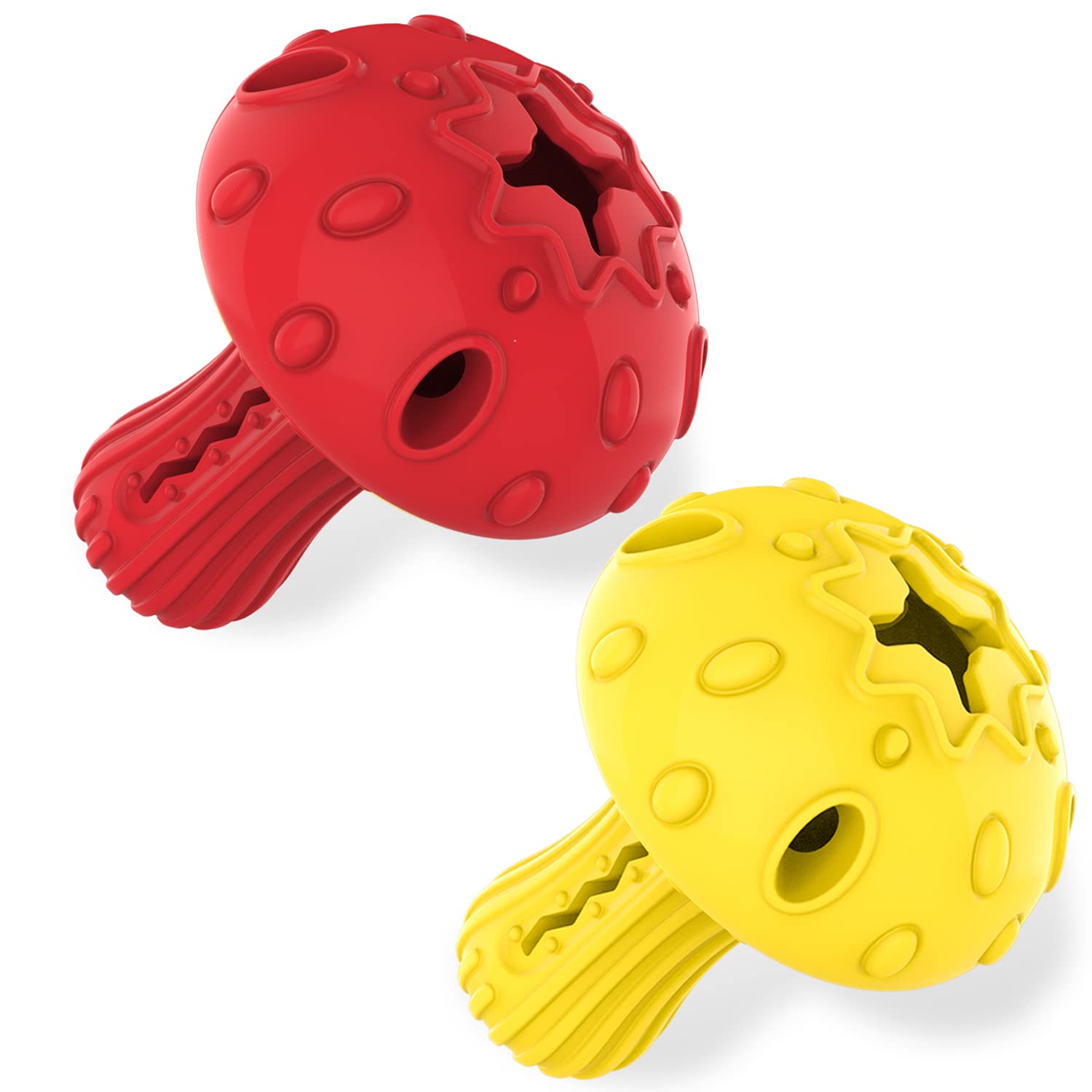 SCHITEC dog chew toy top view with treat holes for mental engagement