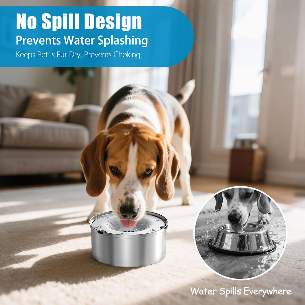 SCHITEC dog water bowl with floating disk closeup promotes controlled drinking and reduces splashes