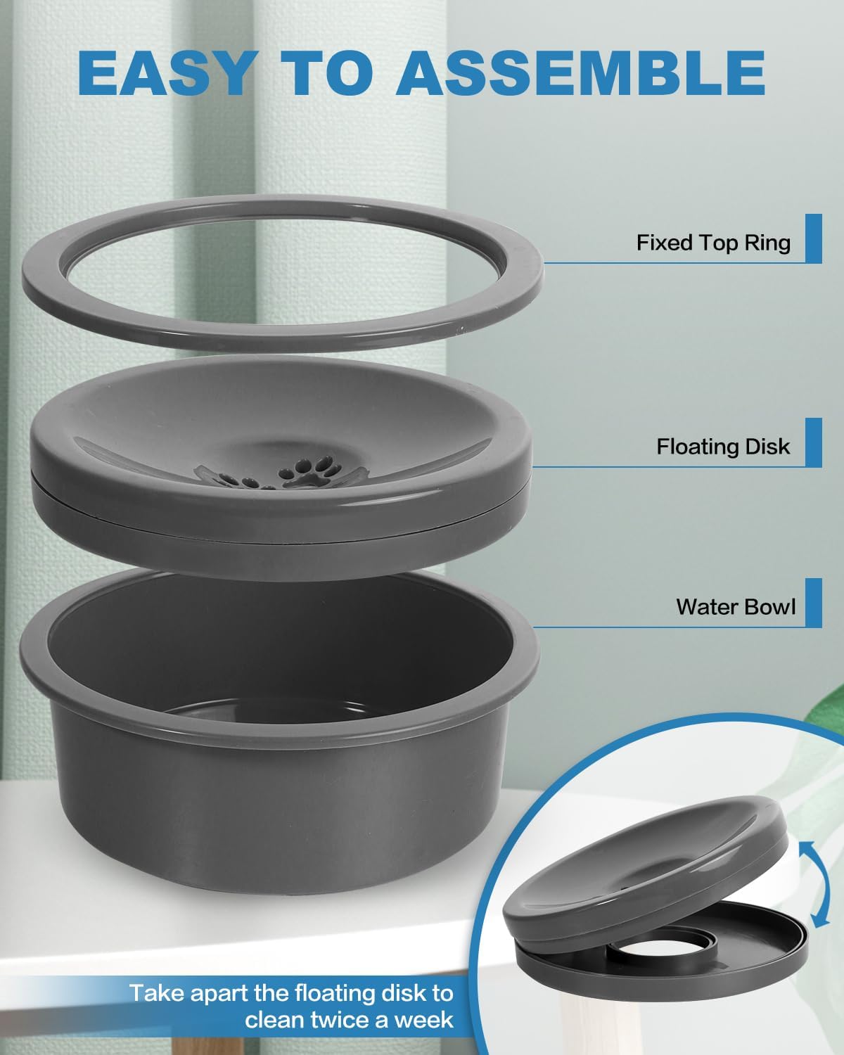 SCHITEC water bowl fits various elevated feeders for neat pet setups