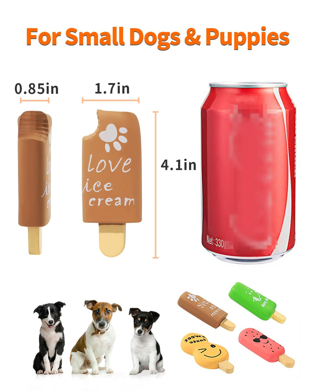 SCHITEC squeaky toy for small dogs, four-pack image, ideal for tiny breeds.