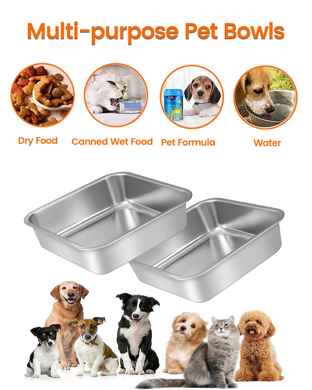 SCHITEC stainless steel bowls for dry food, wet food or water, versatile