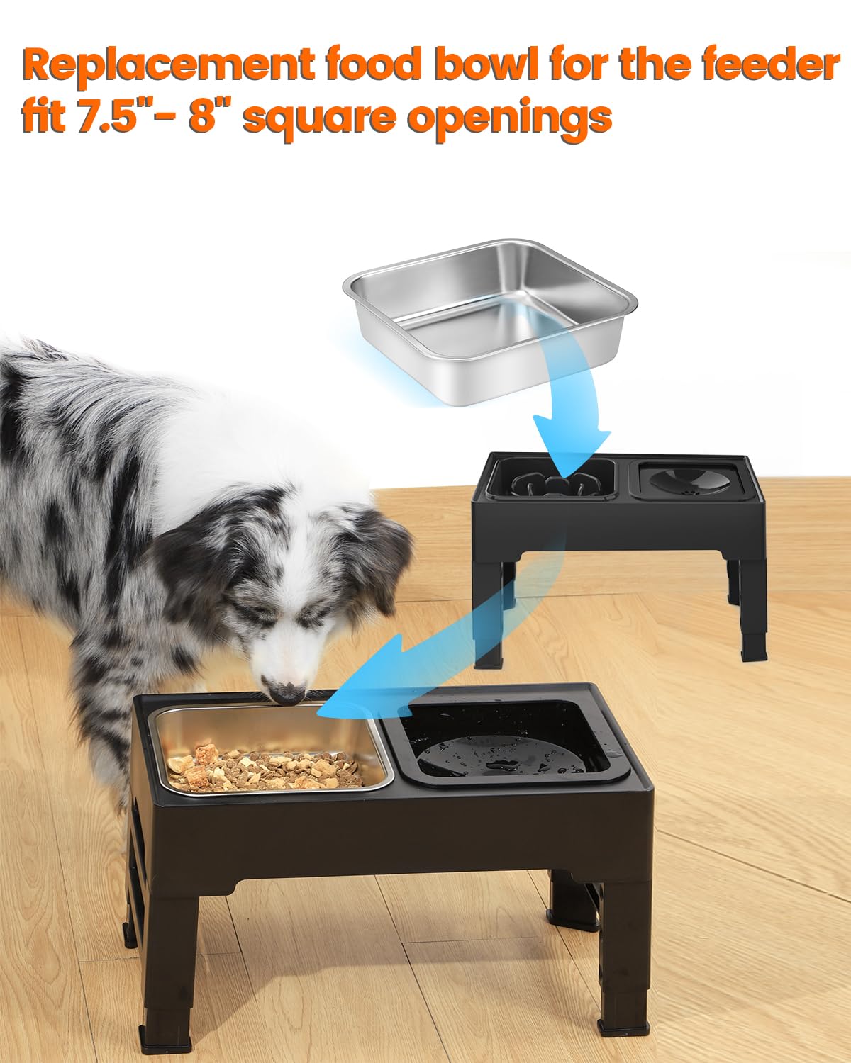 SCHITEC dog bowls 1.6L raised feeder view, fits 7.5-8 inch openings, elevated feeding