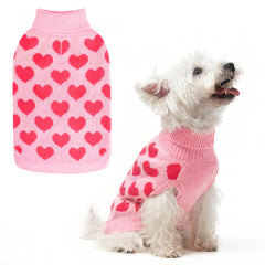 SCIROKKO dog sweater pink heart pattern front view for warmth