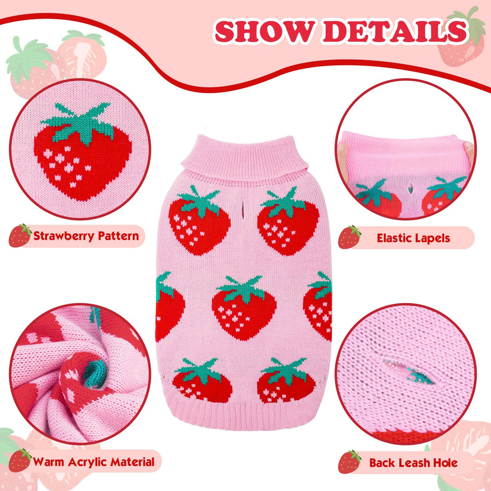 SCIROKKO dog sweater pink strawberry back view shows stylish knit and snug fit.