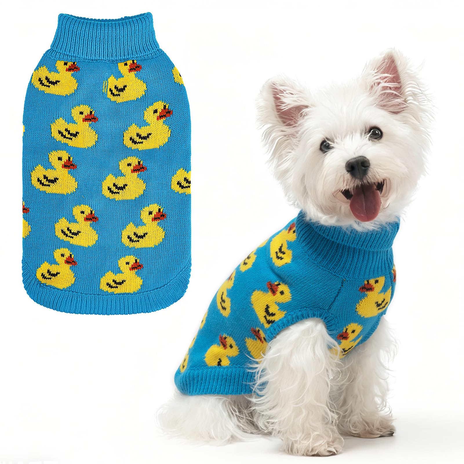 SCIROKKO dog sweater with yellow ducks pattern for cute outdoor wear