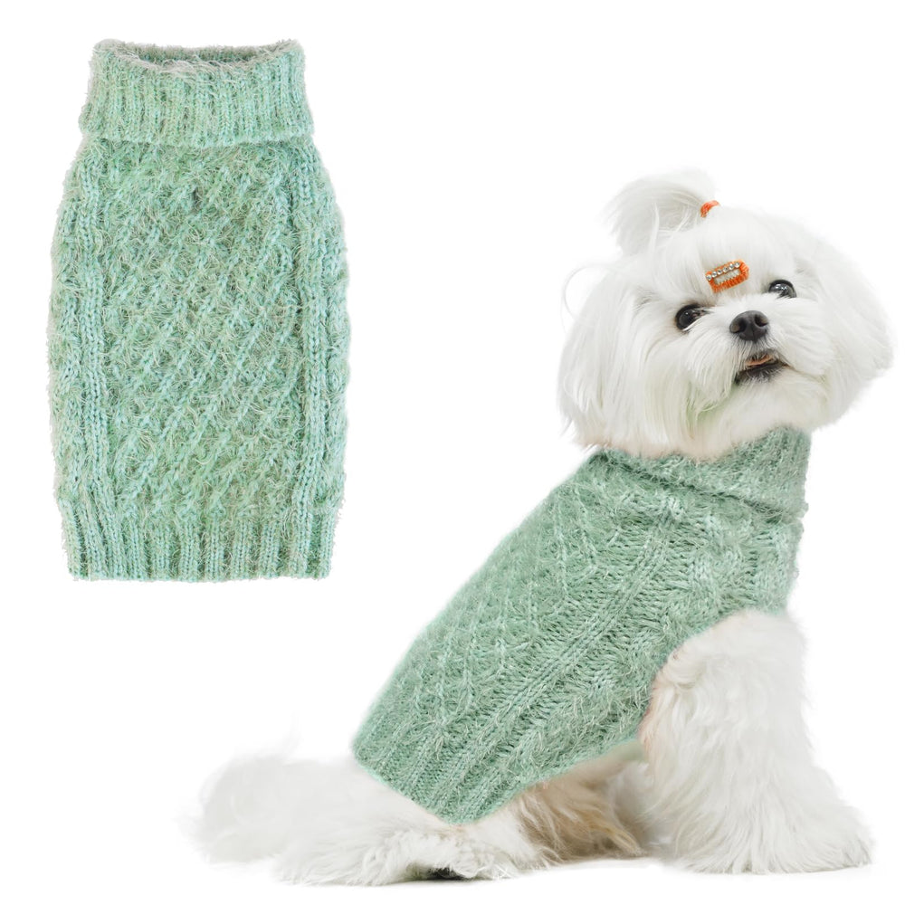 SCIROKKO Turtleneck small dog sweater knit detail silver highlights warmth and style.
