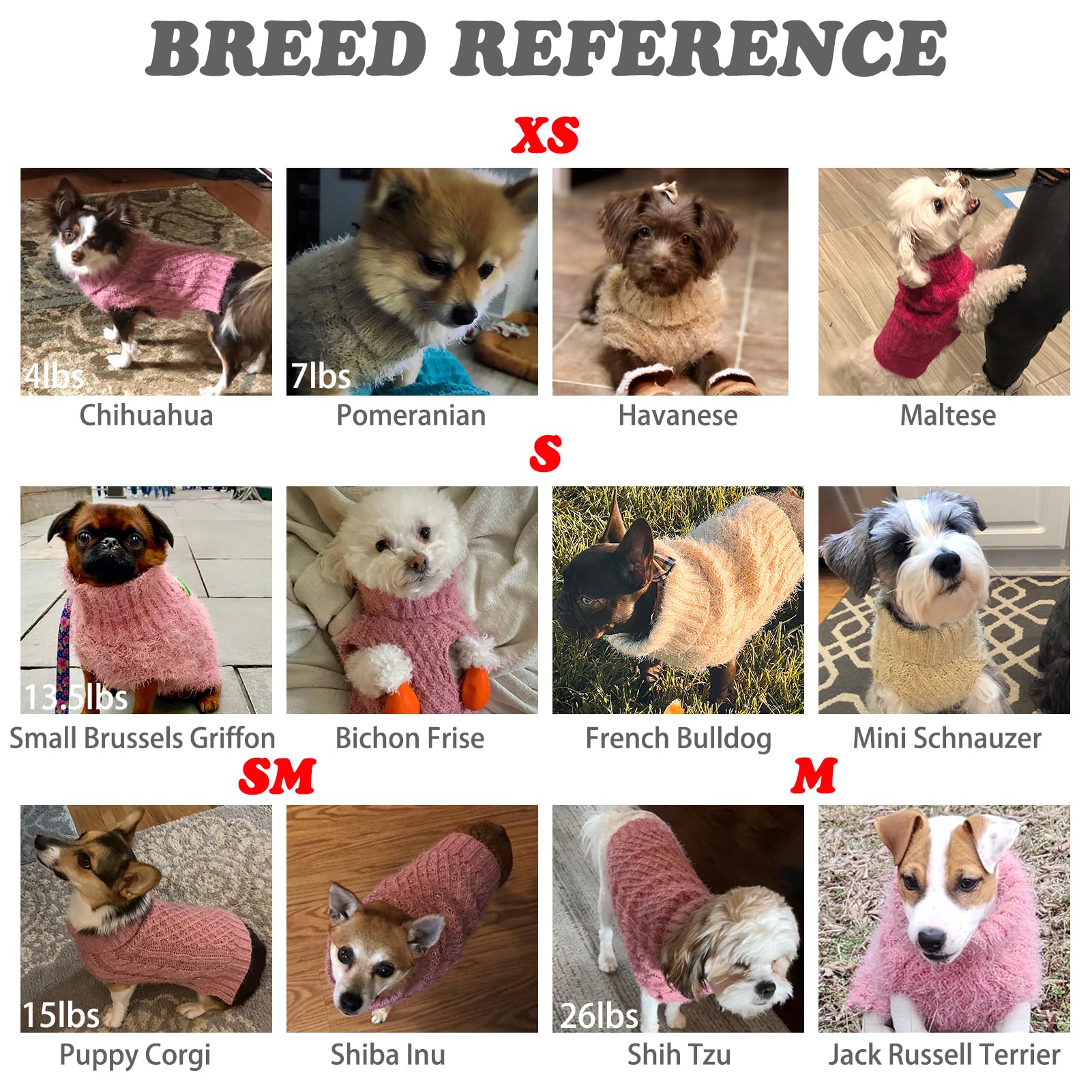 SCIROKKO size chart image helps choose the correct fit for small and medium dogs.