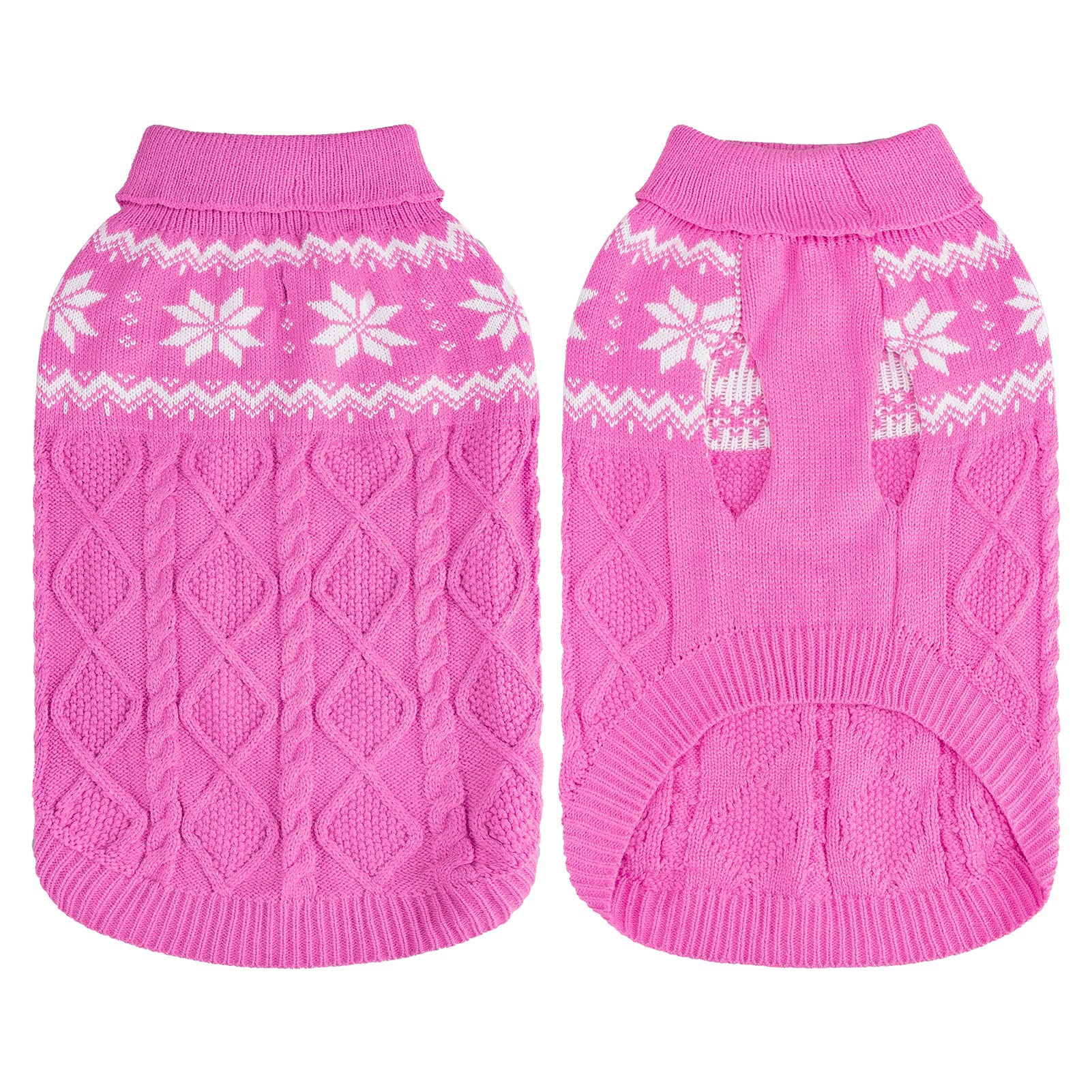 SCIROKKO warm winter pink dog sweater worn by dog during walk.