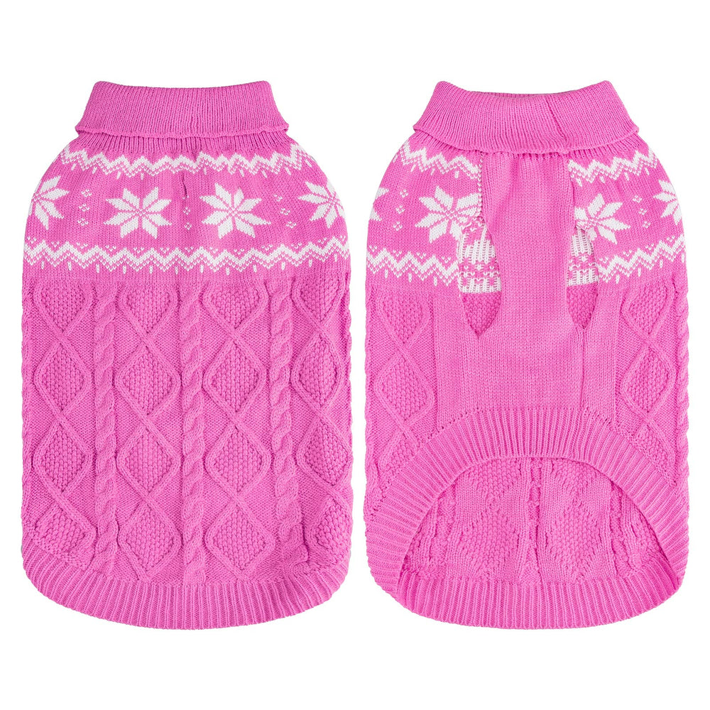 SCIROKKO warm winter pink dog sweater worn by dog during walk.