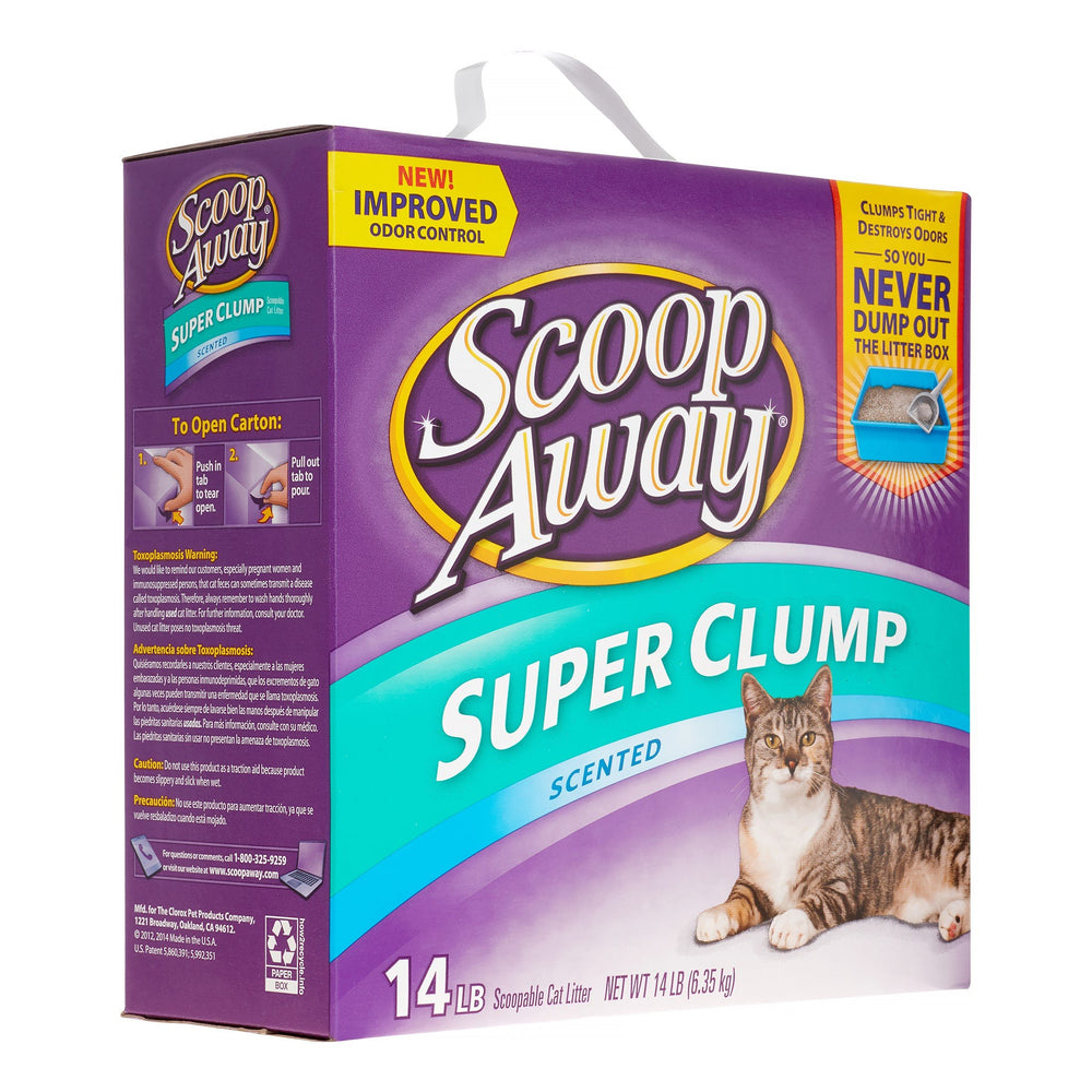 Scoop Away Fresh Scent clumps in the litter box illustrate easy scooping and odor-friendly upkeep.