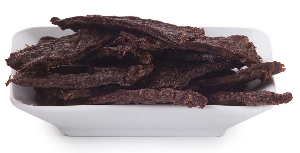 Scout and Zoe's kangaroo jerky closeup emphasizes a lean, two-ingredient formula