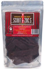 Scout and Zoe's kangaroo treats bag highlights a protein-rich dog snack