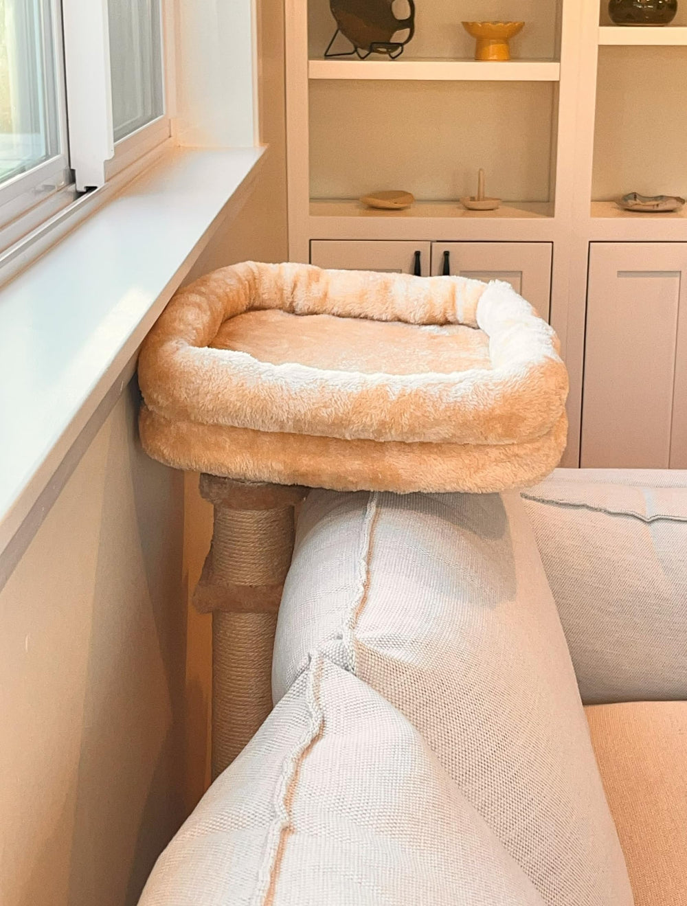 SCPW24 cushion protector cat bed dual sisal posts close-up for scratching