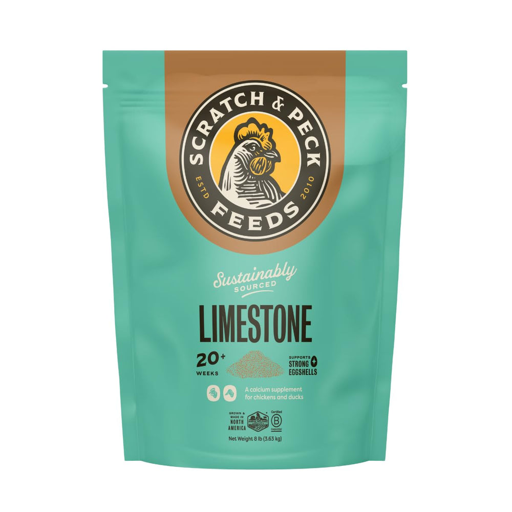Scratch and Peck limestone supplement bag close-up for calcium in poultry