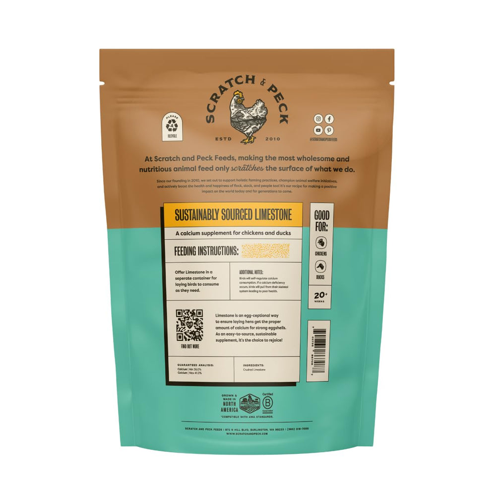 Scratch and Peck limestone supplement supports free-choice calcium for stronger eggshells