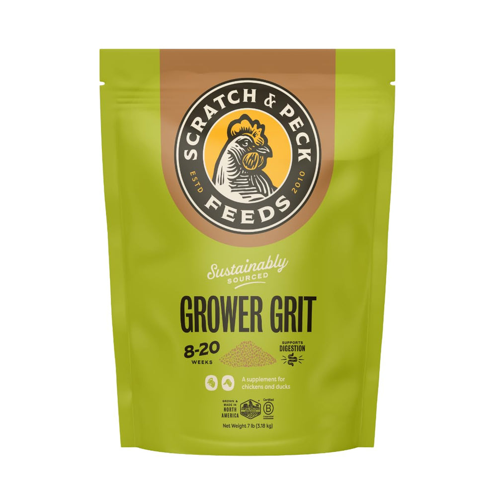 Scratch and Peck Grower Grit bag front view for growing chickens and ducks digestion support