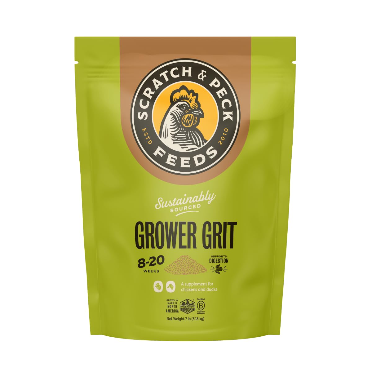 Scratch and Peck Grower Grit bag front view for growing chickens and ducks digestion support