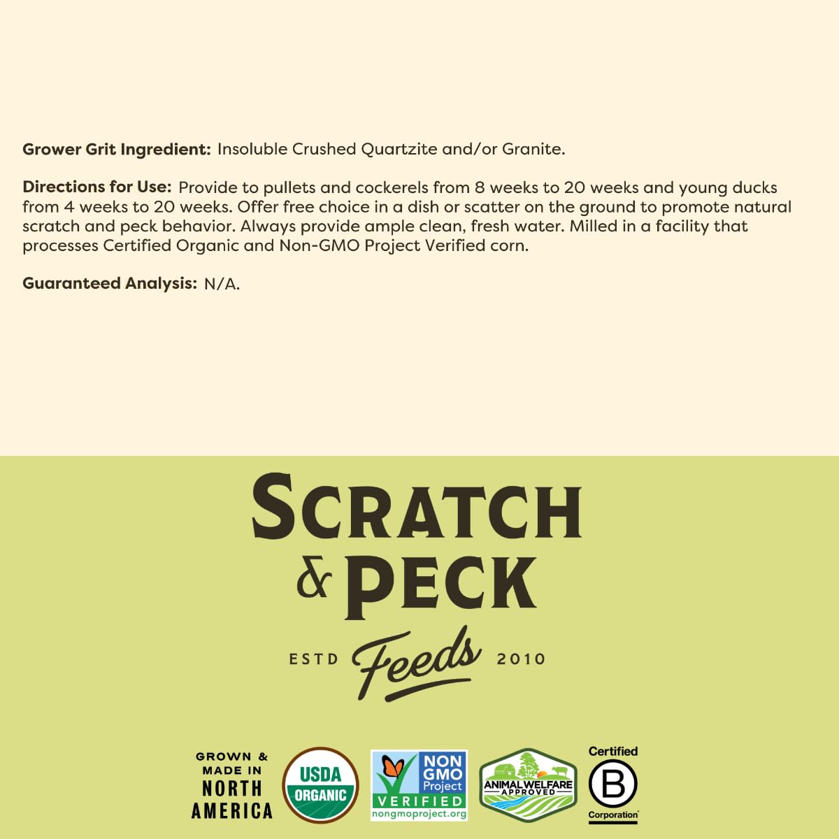 Grower Grit bag back label highlights sustainability sourcing