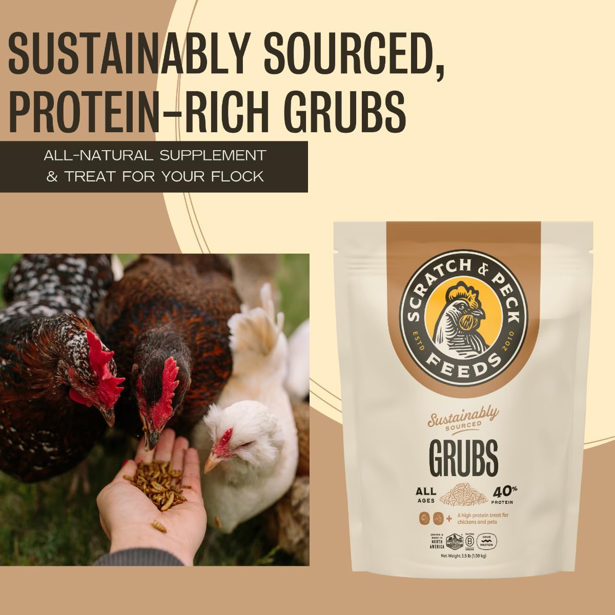 Scratch and Peck Grubs offered to ducks as omega-3 rich snack.