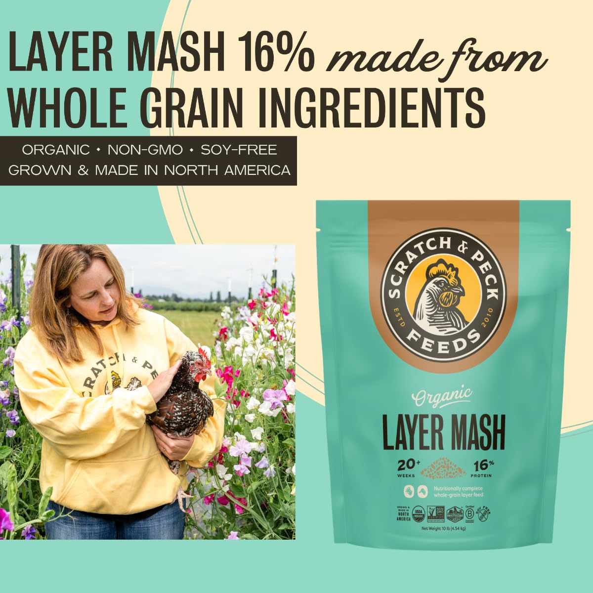 Scratch and Peck Layer Mash fermenting option illustrating flexible feeding choice.