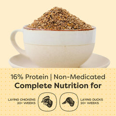 Scratch and Peck Layer Mash organic and non-GMO label on packaging.