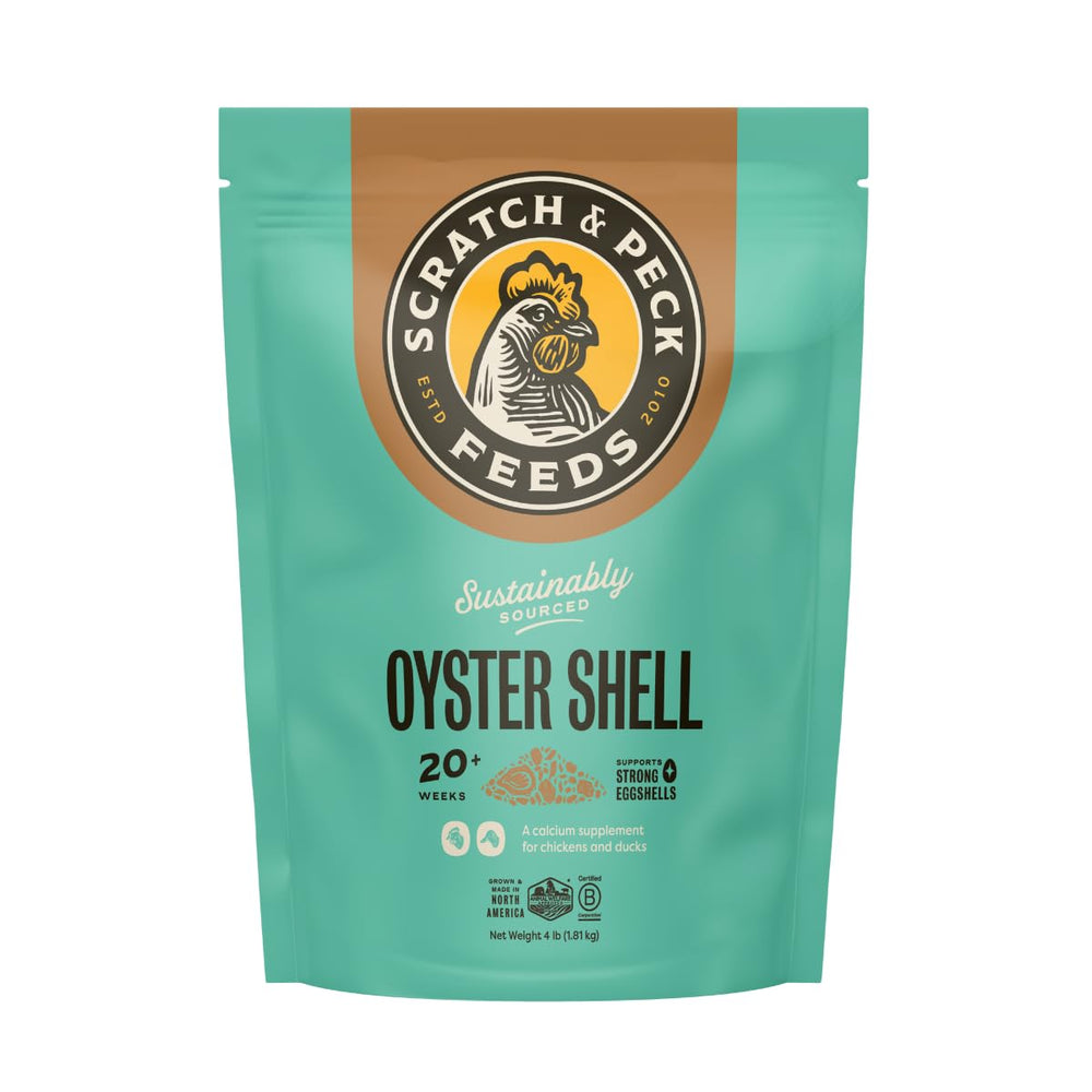 Scratch and Peck Oyster Shell Supplement bag ready to boost eggshell strength.