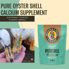 Scratch and Peck Oyster Shell Supplement packaging highlights eco friendly materials.