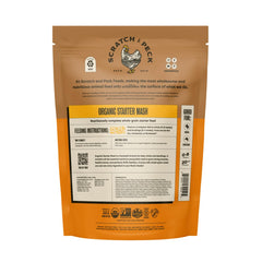 Scratch and Peck Starter Mash dry-chick-feeding setup promotes easy, mess-free nutrition.