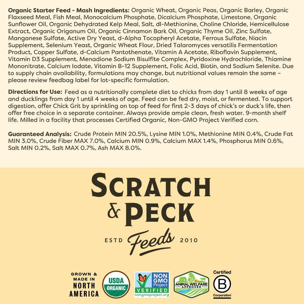 Scratch and Peck Starter Mash Pacific Northwest sourcing supports local North American farms.