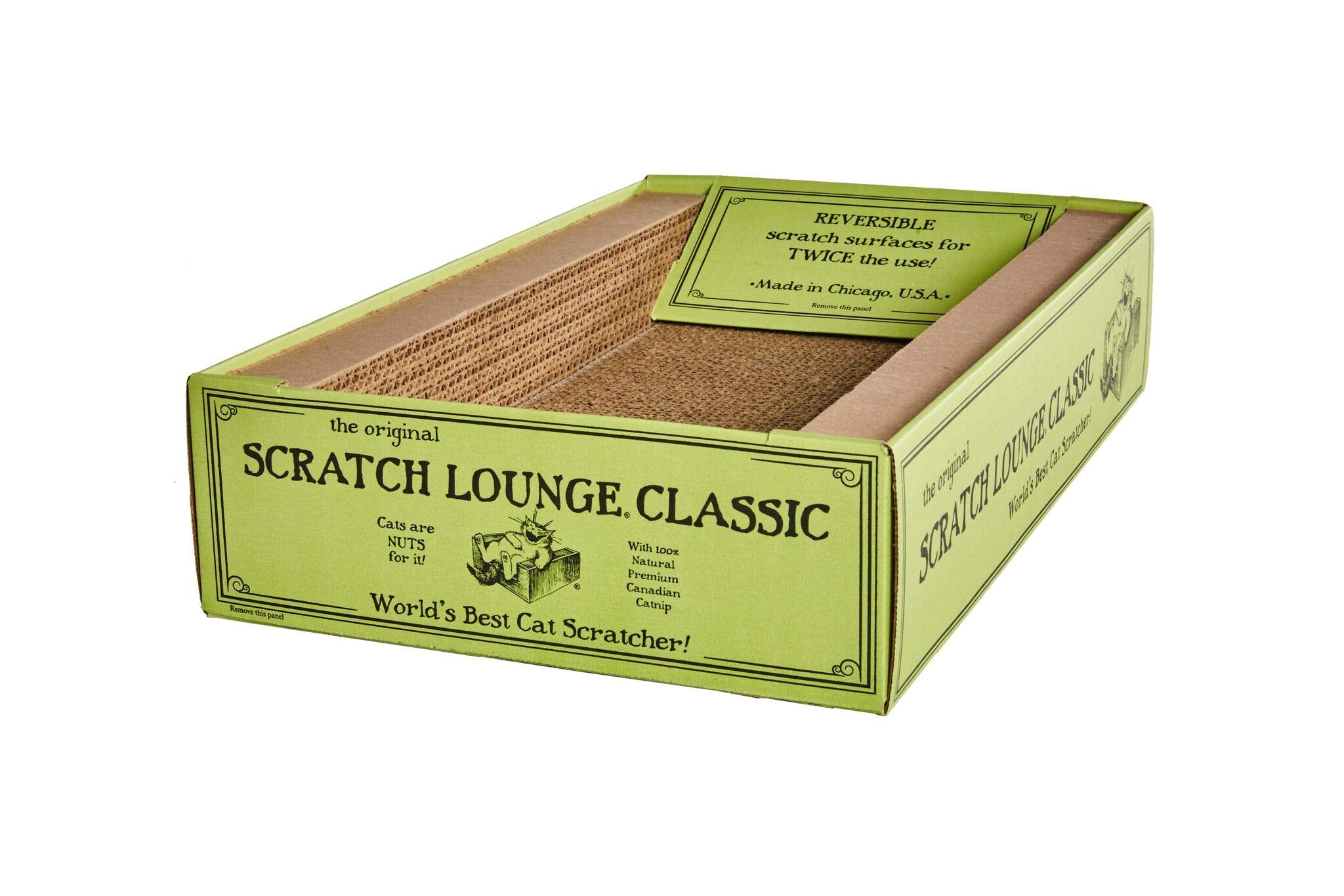 Scratch Lounge XL catnip-included image demonstrates added delight and engagement for cats.