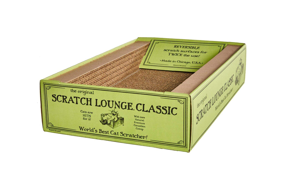 Scratch Lounge XL catnip-included image demonstrates added delight and engagement for cats.