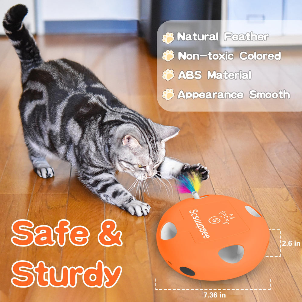 Scsuupoee smart sensor feature detects cat presence to resume play.