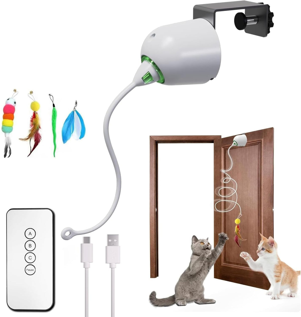 Scsuupoee door-hanging interactive cat toy in action promotes active play for indoor cats