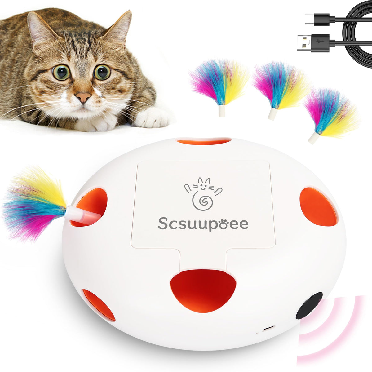 Scsuupoee interactive cat toy front view for indoor play and hunting instincts.