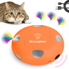 Scsuupoee interactive cat toy with moving feathers, promoting active indoor play.