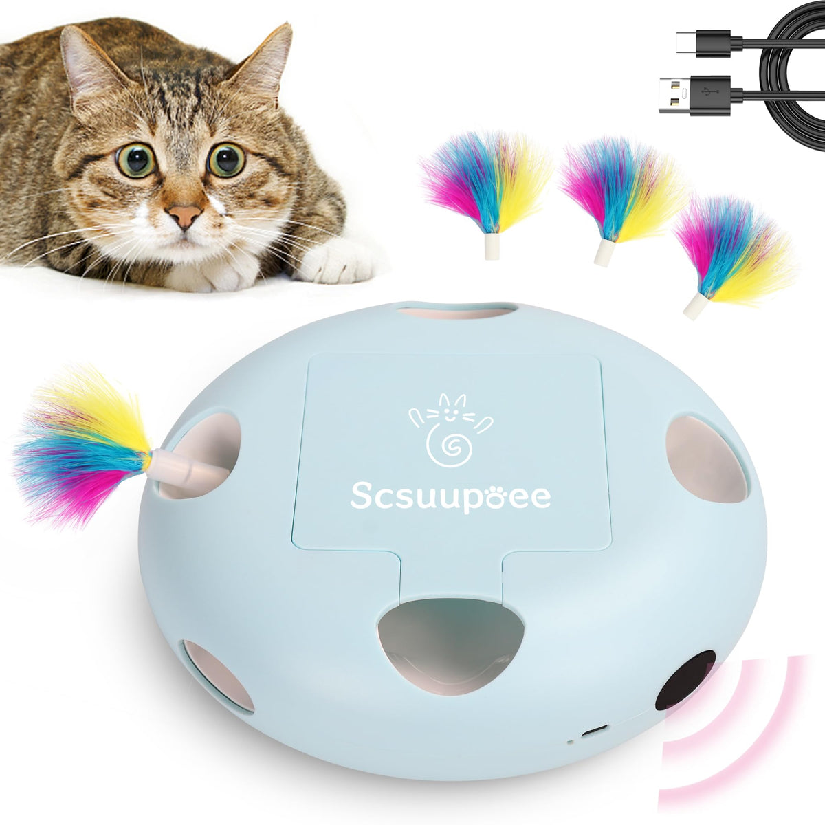 Scsuupoee Interactive Cat Toy front view promotes active play and hunting instincts.