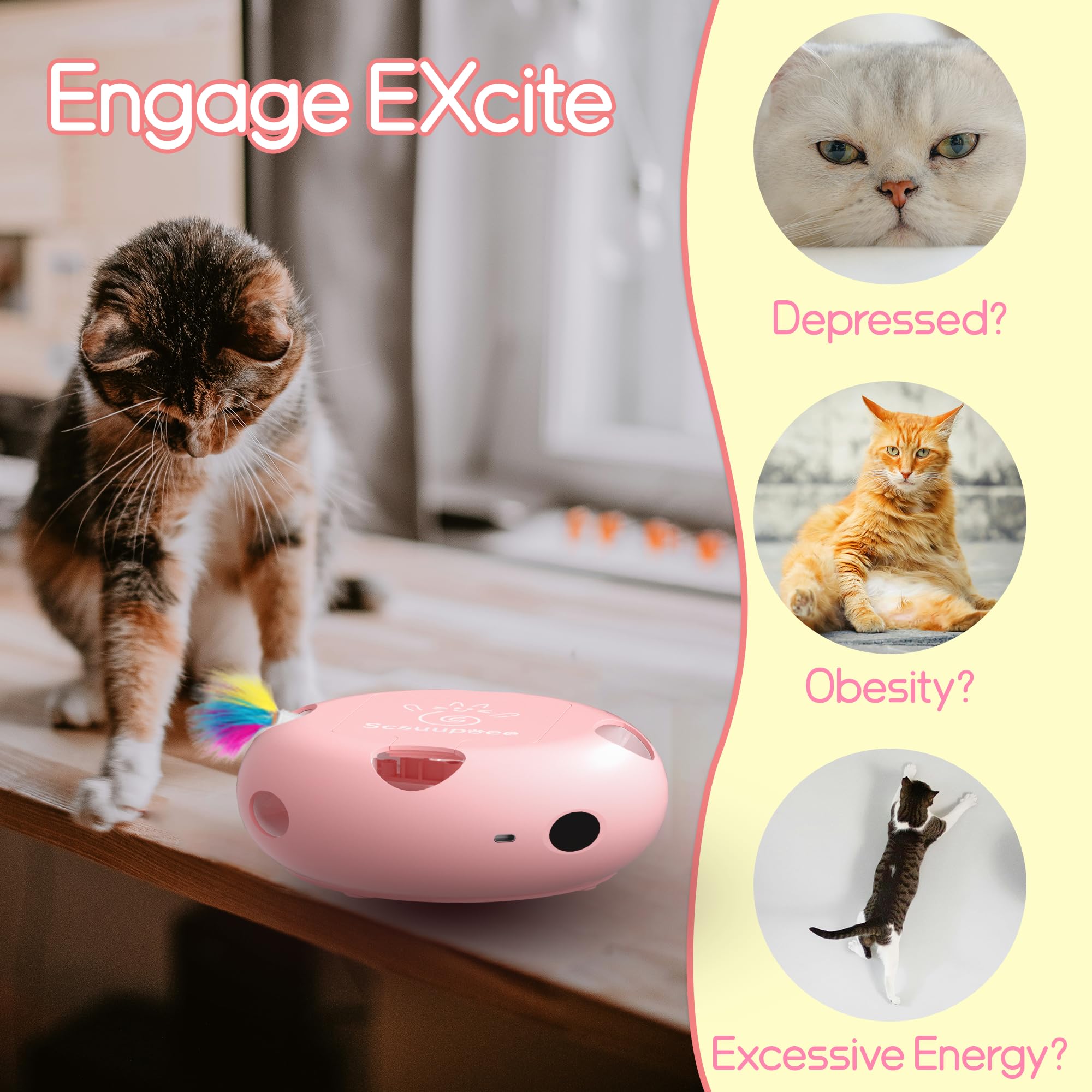 Scsuupoee cat toy pink feathers replaceable—easy feather swaps for sustained play