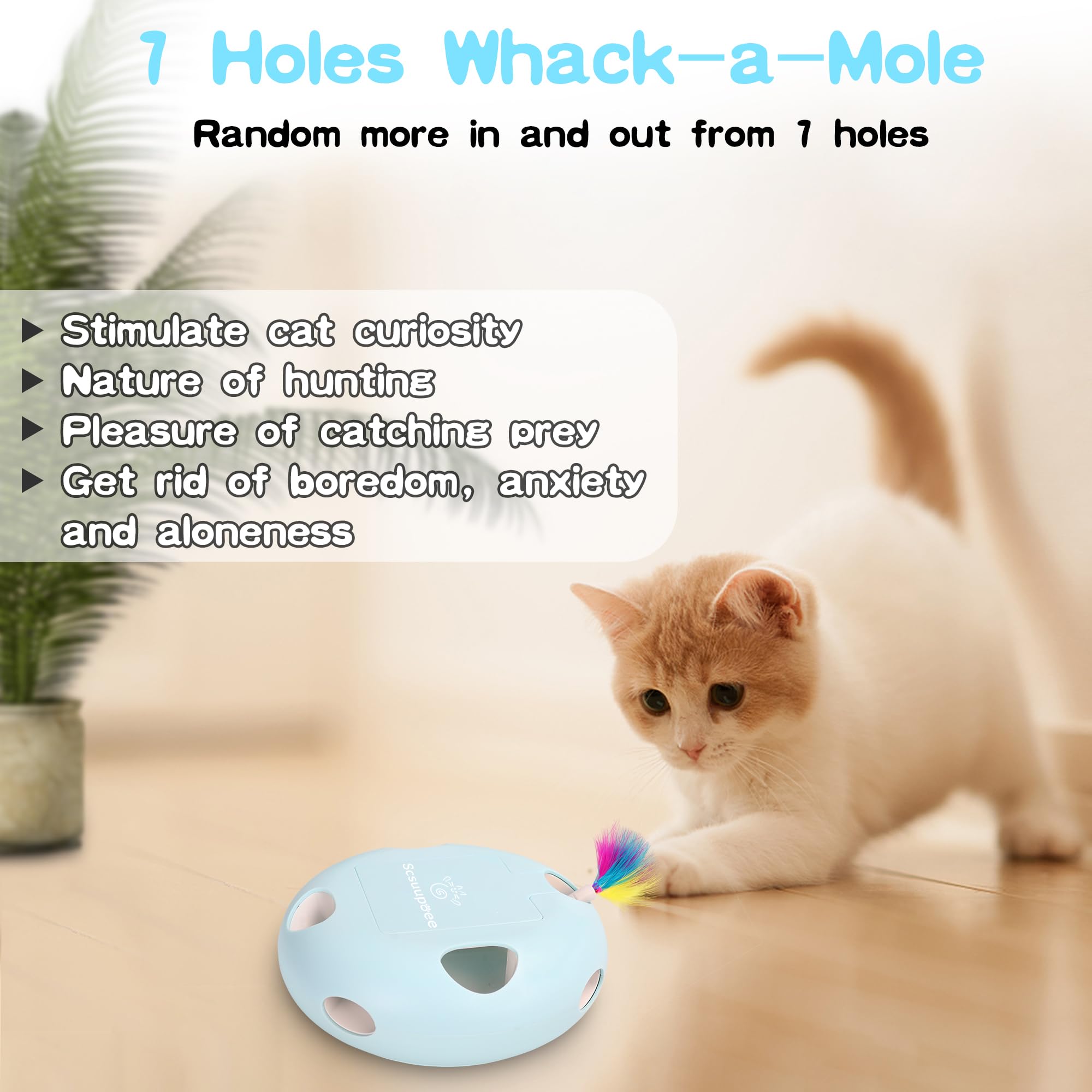 Scsuupoee Interactive Cat Toy USB charging port enables convenient recharging.