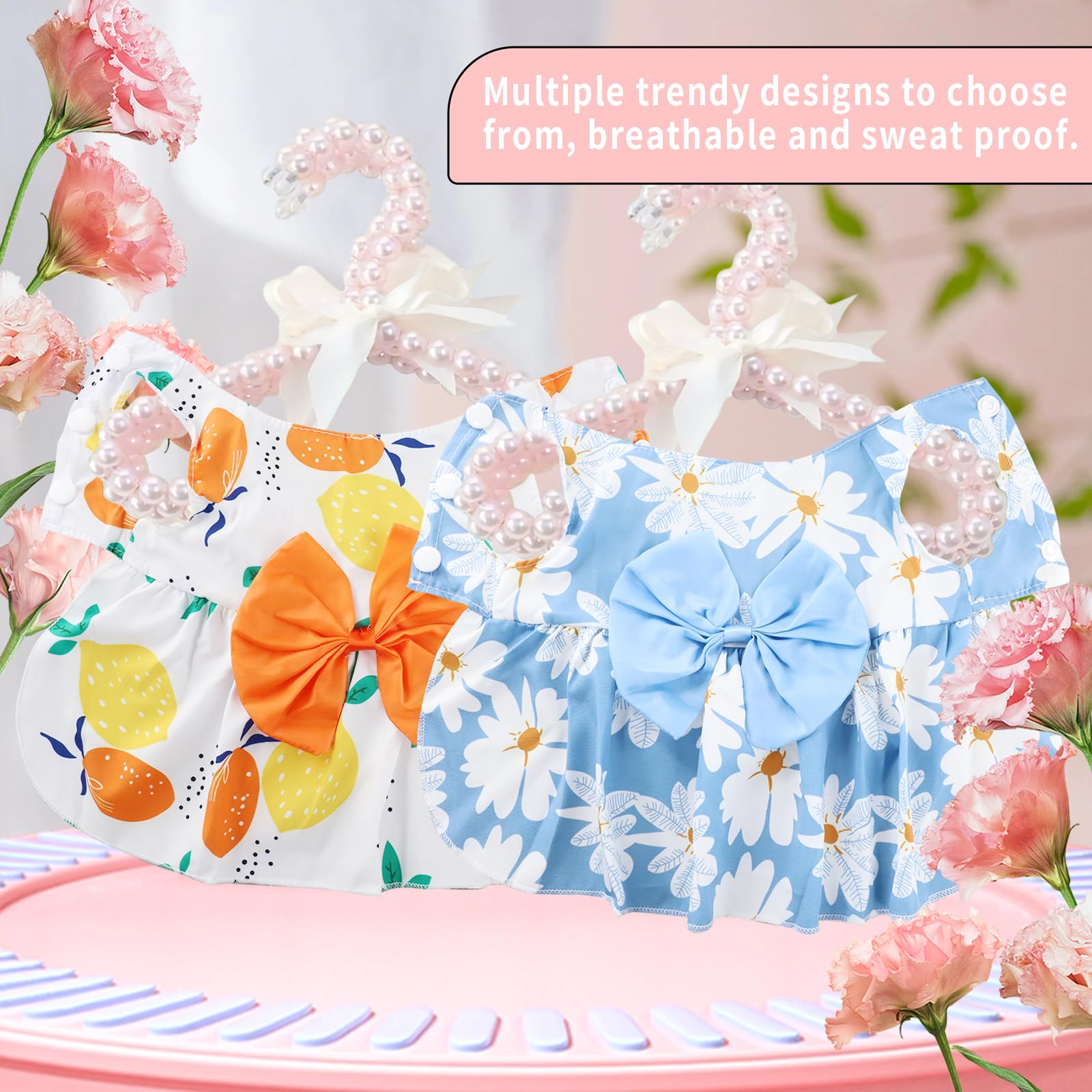 Sdfvsdg floral dog dress bow waist detail adds cute decorative touch for photos