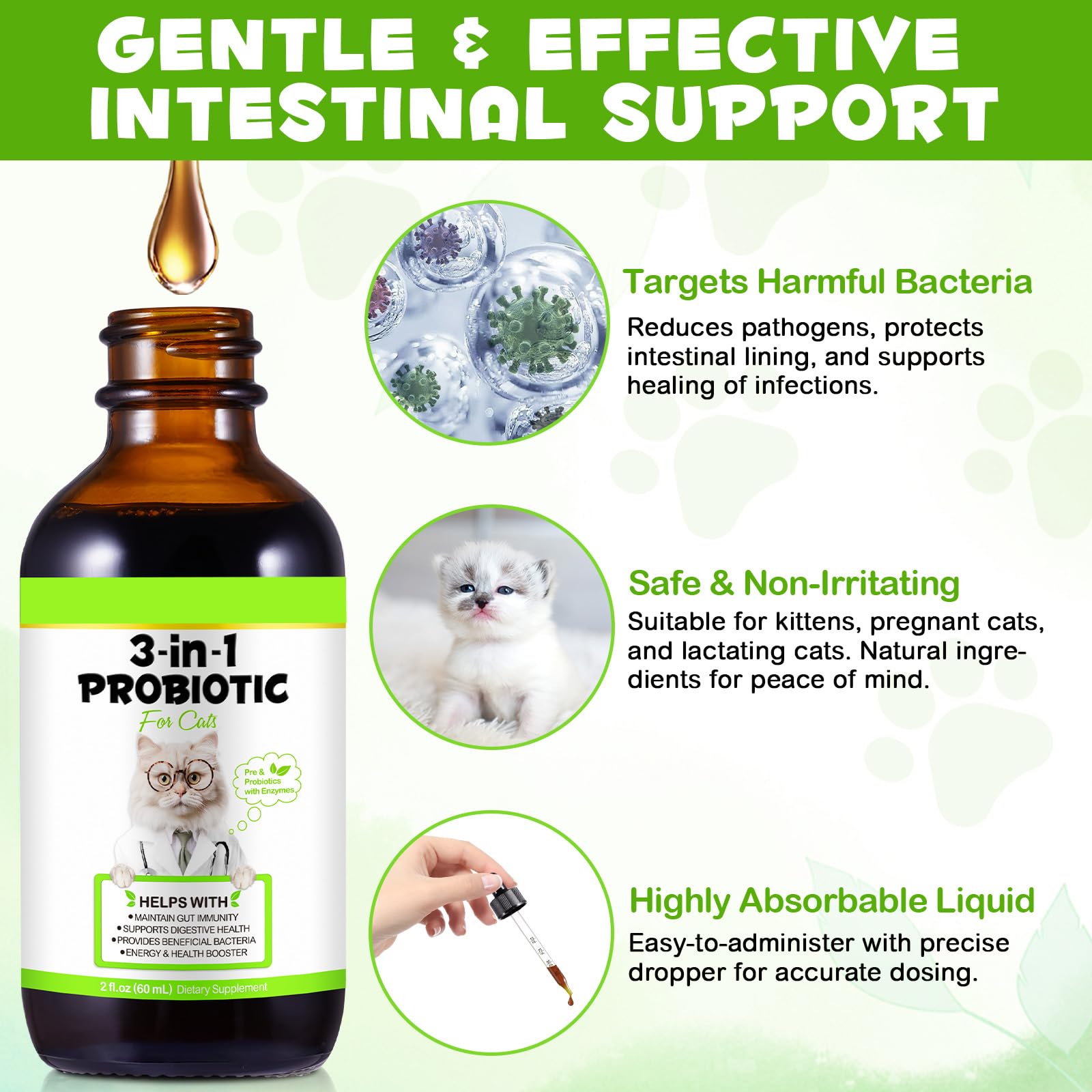SDJUFEI probiotic drops dispensing into cat food for easy daily use