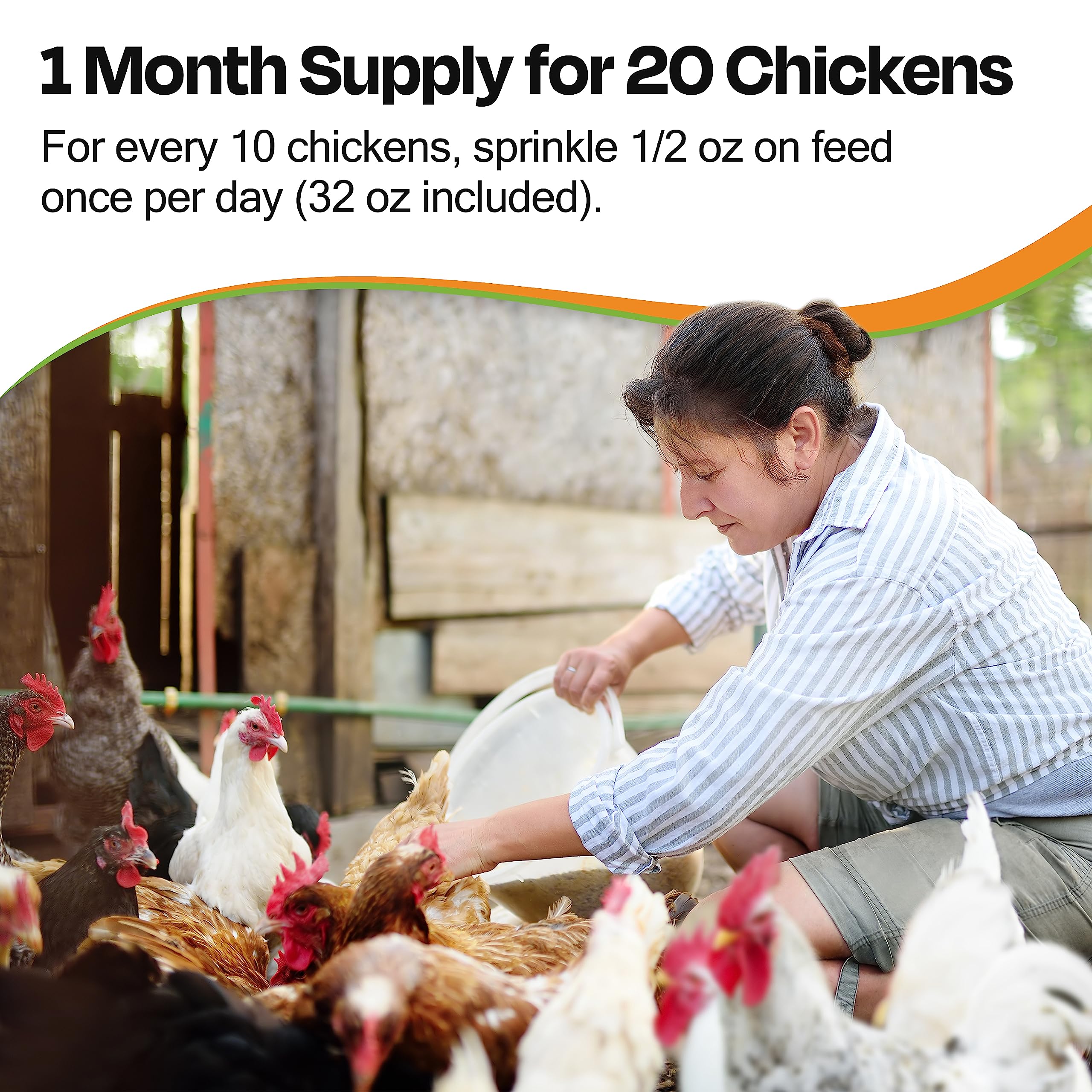SEABUCK7 packaging box emphasizing convenient 32 oz supply for 20 chickens