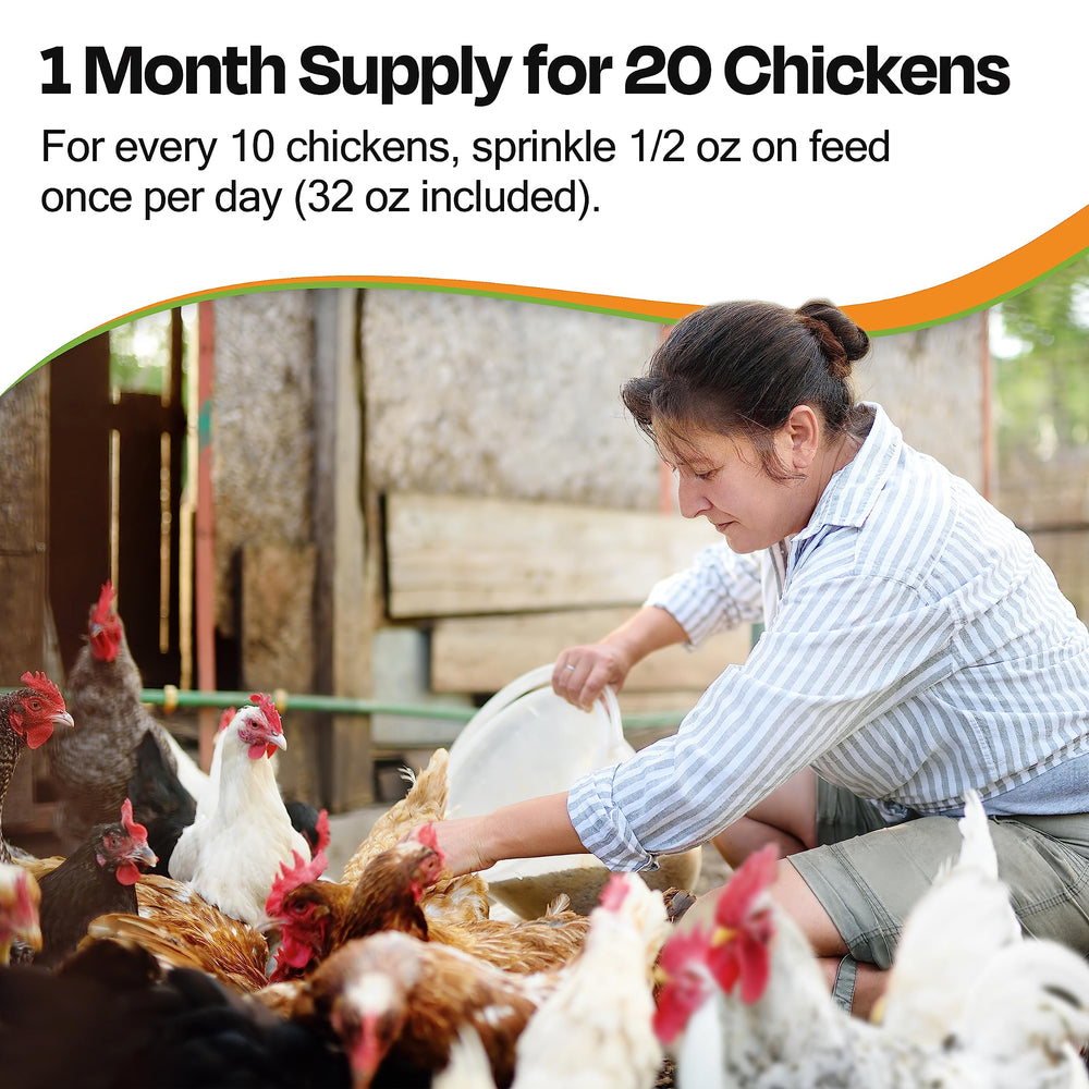 SEABUCK7 packaging box emphasizing convenient 32 oz supply for 20 chickens