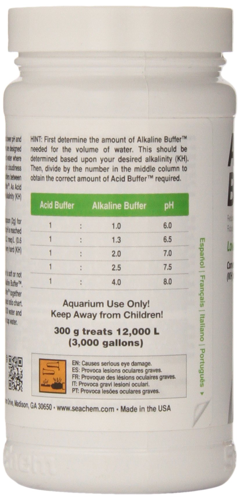 Seachem Acid Buffer jar dissolves into water for pH adjustment.