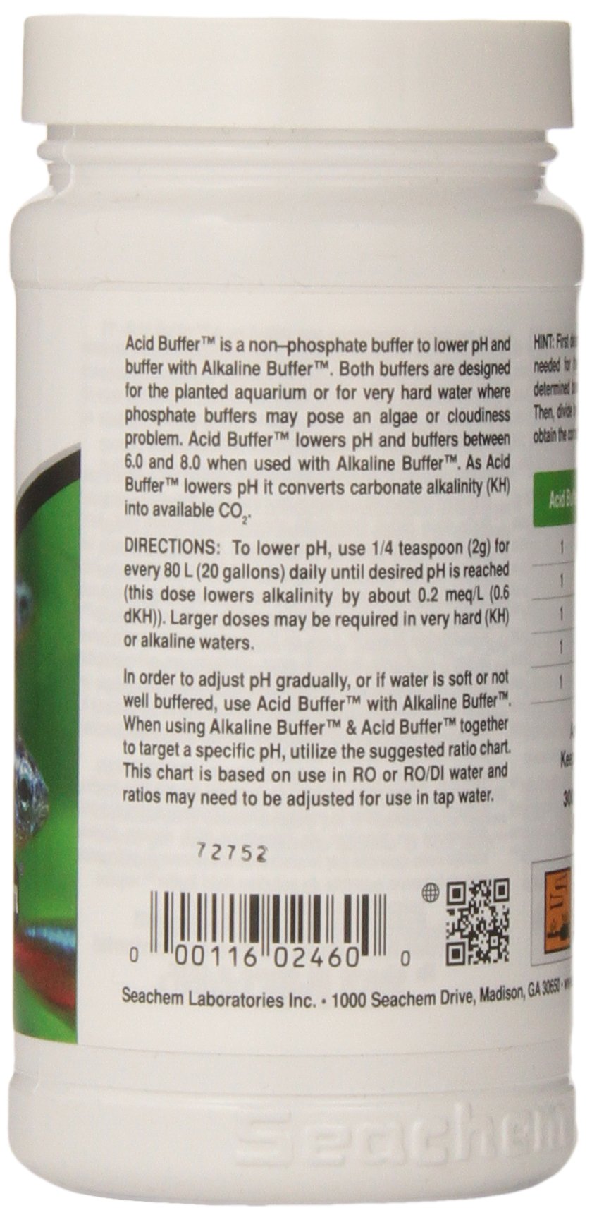 Seachem Acid Buffer packaging highlights non-phosphate formula for safe aquarium chemistry.