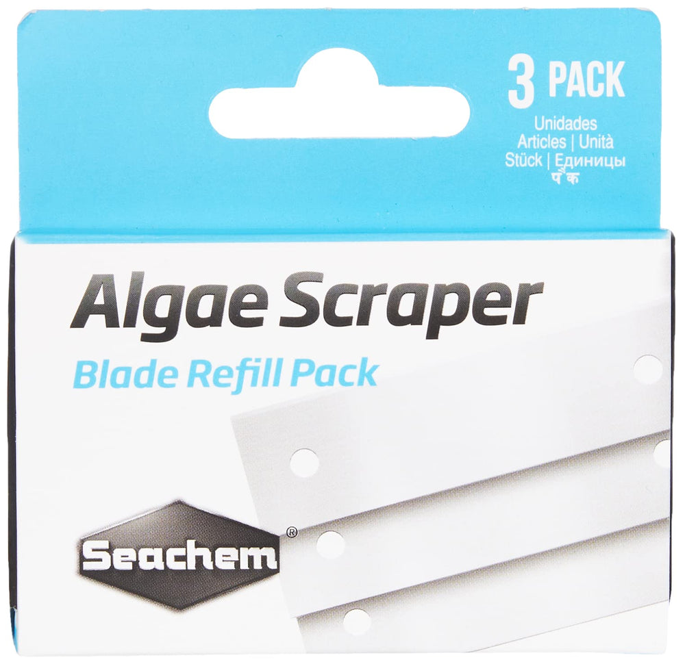 Seachem algae scraper blades pack 3 for easy, durable algae removal in glass aquariums.